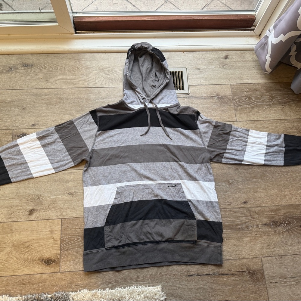 Men's Striped Hoodie - Black, Gray, and White